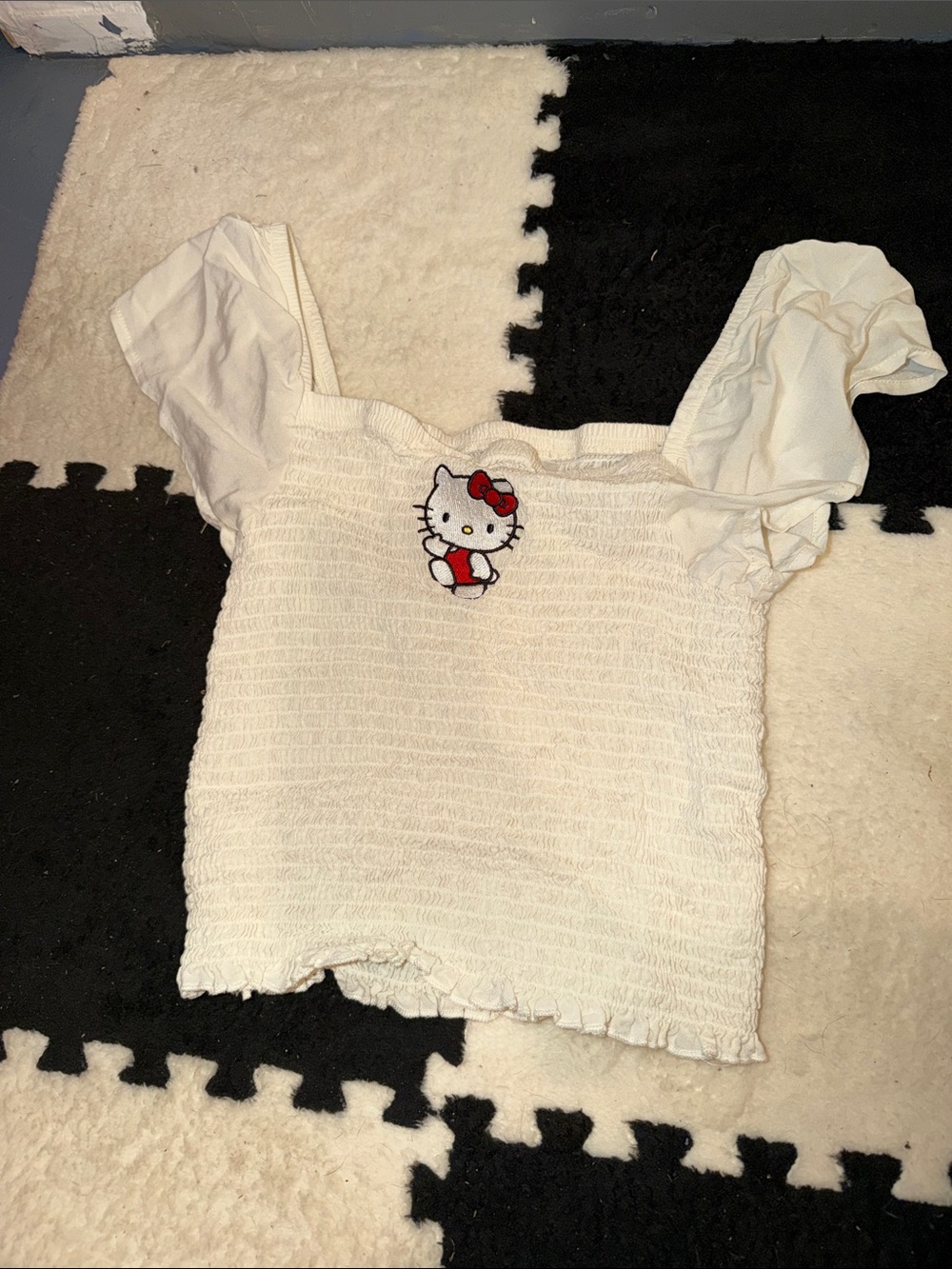 Hello Kitty White Smocked Top with Red Bow Accent